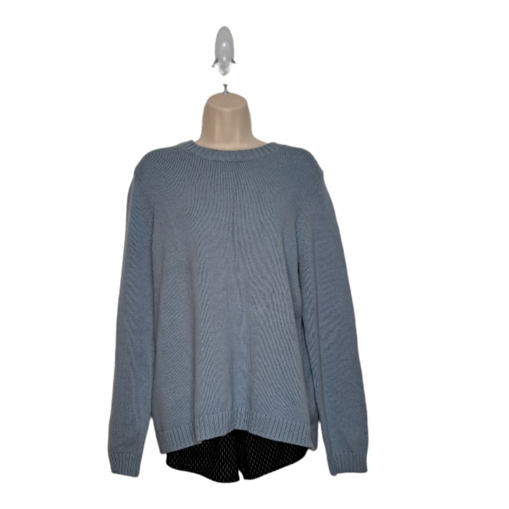 J. Jill Women's Sweater Button Back #044311 Crewneck Size M Blue Camel Hair